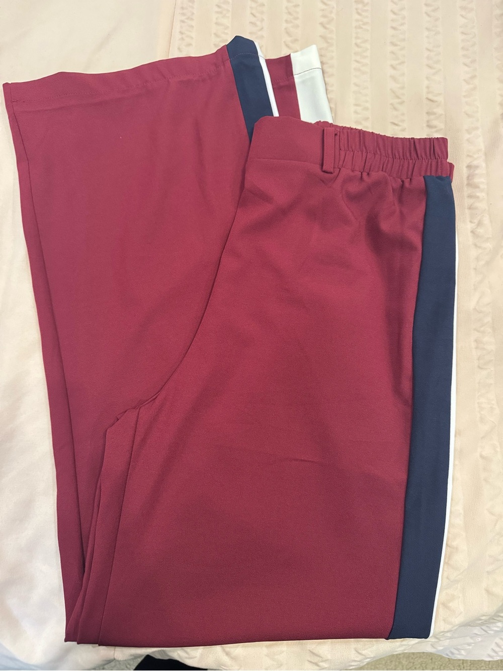 Papaya Maroon Pants with Navy & White Side Stripes